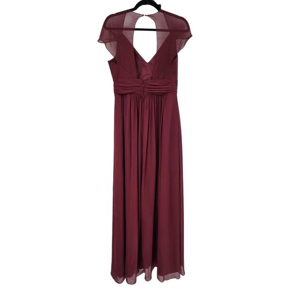 JENNY PARKHAM SZ 8 LUX CHIFFON MAROON V-NECK OPEN BACK BRIDESMAID MAXI DRESS - Picture 2 of 7